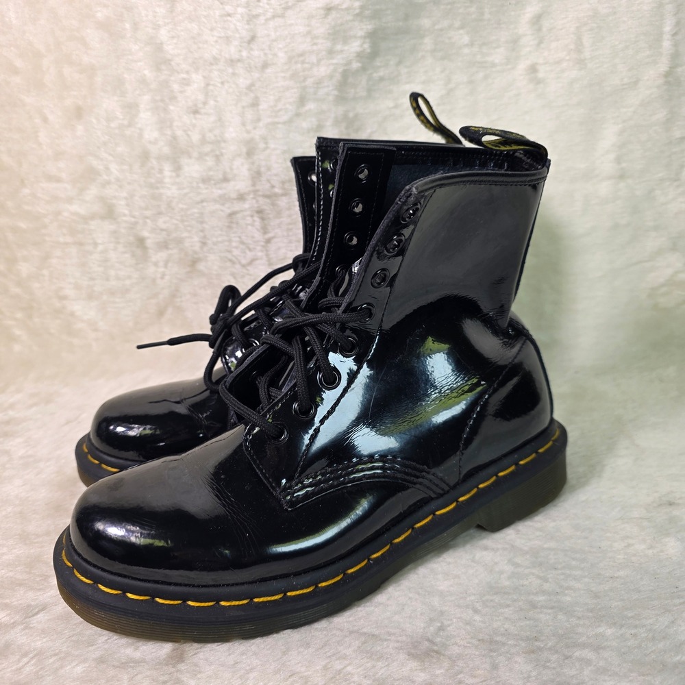 Dr. Martens 1460 W Patent Leather Boots Black Combat Women 38 7 Worn Once